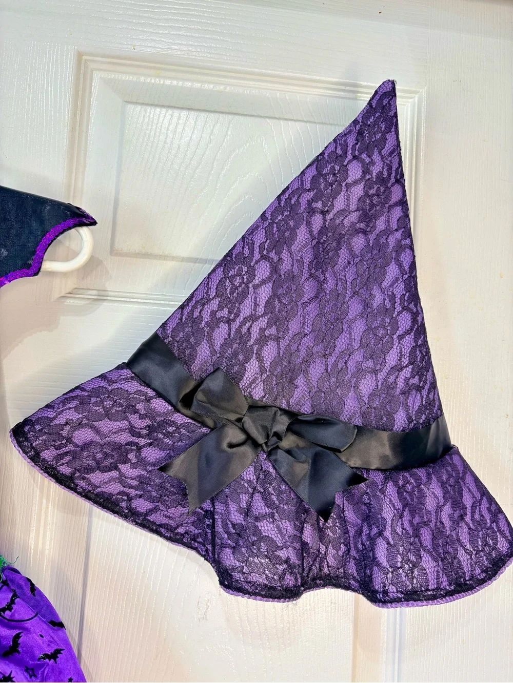 Vintage Halloween Witch Costume purple black velvet bats girls size 5-6